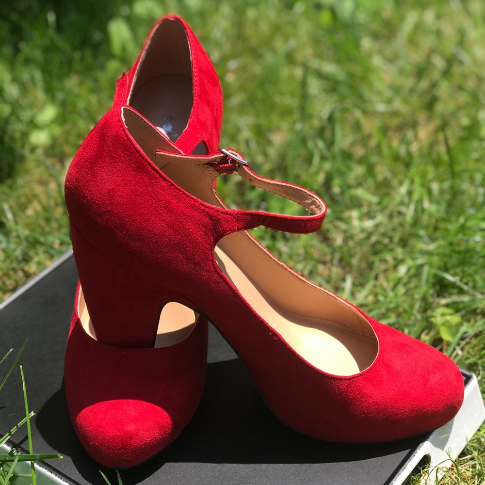Crown Vintage Red Suede Across Strap Heels